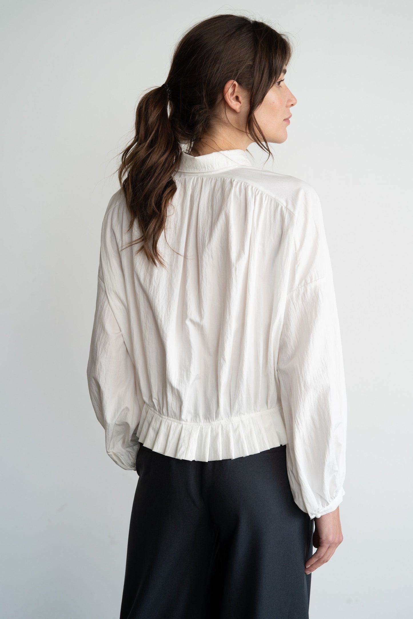 Pleated Poplin Button Down Shirt