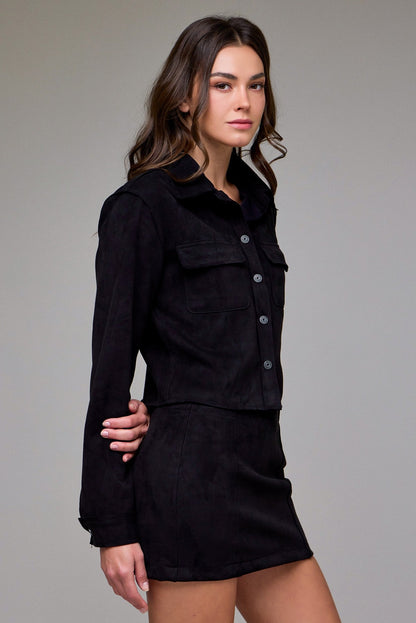 Hidden Shrunken Suede Button-Up Shirt