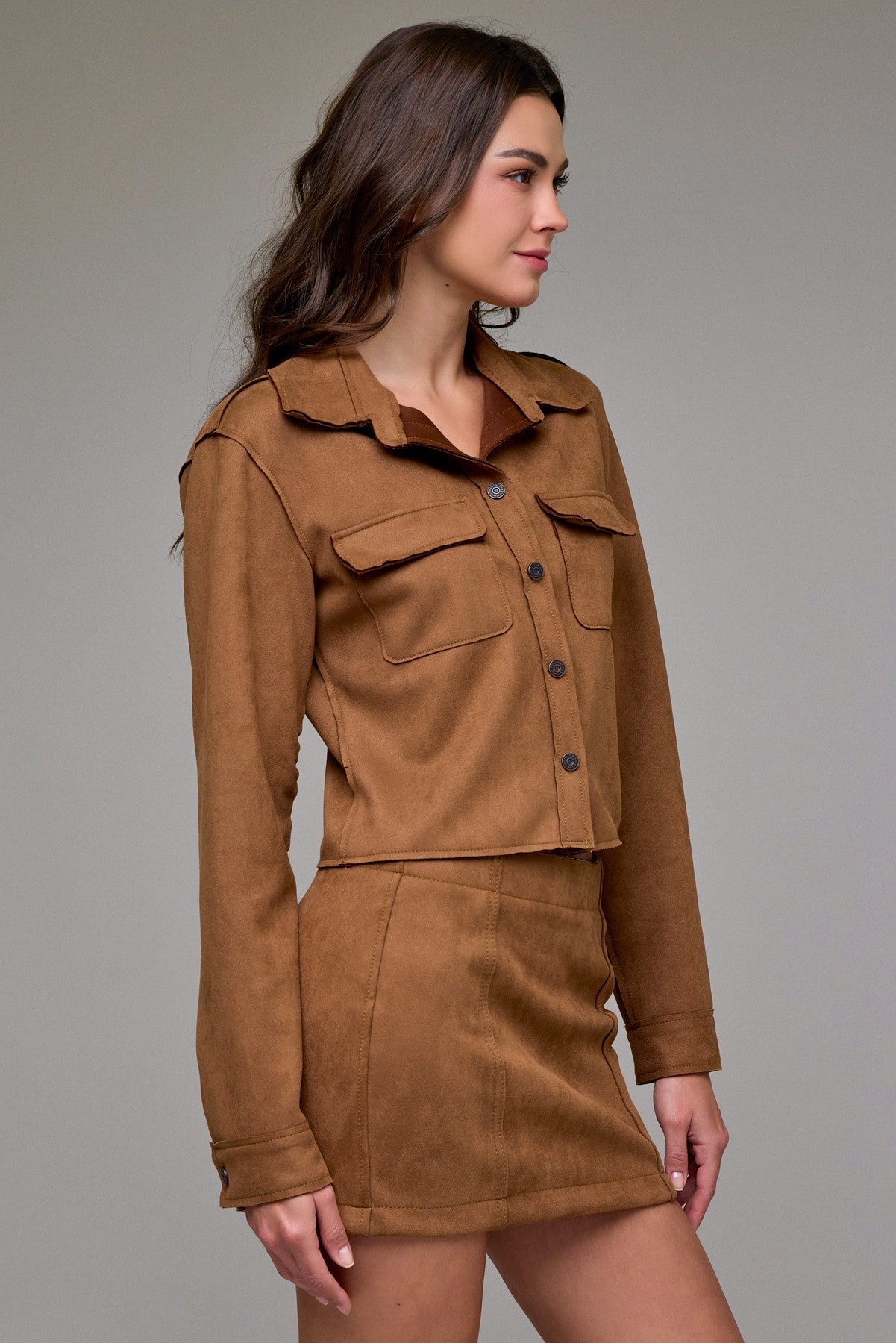Hidden Shrunken Suede Button-Up Shirt