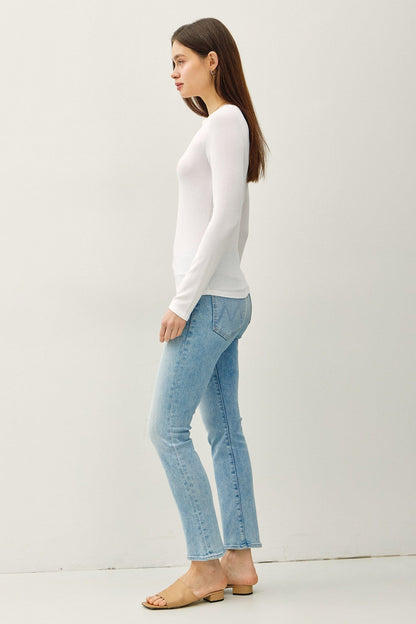 Classic Ribbed V-Neck Long Sleeve Top