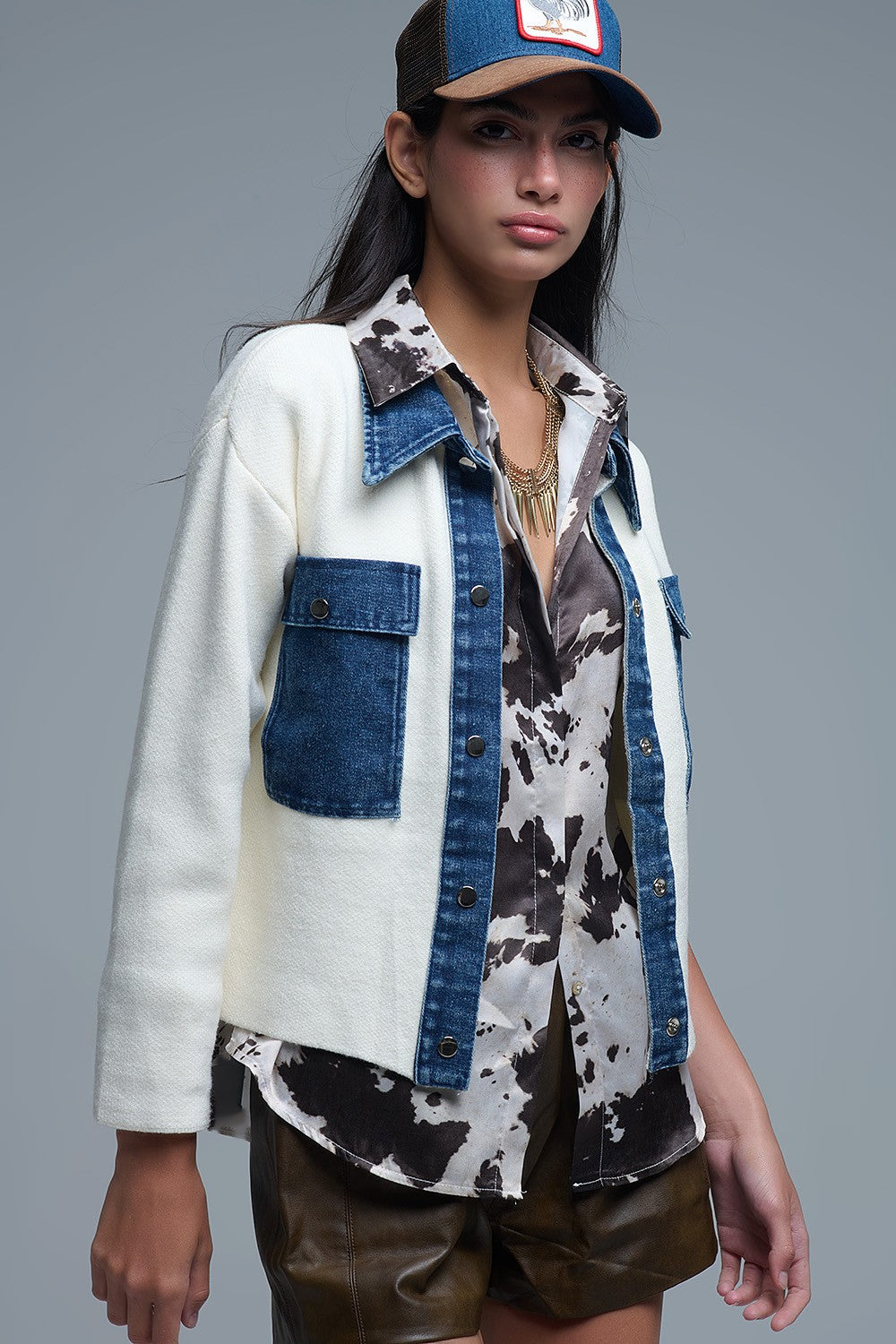 Knitted Cardigan with Blue Denim