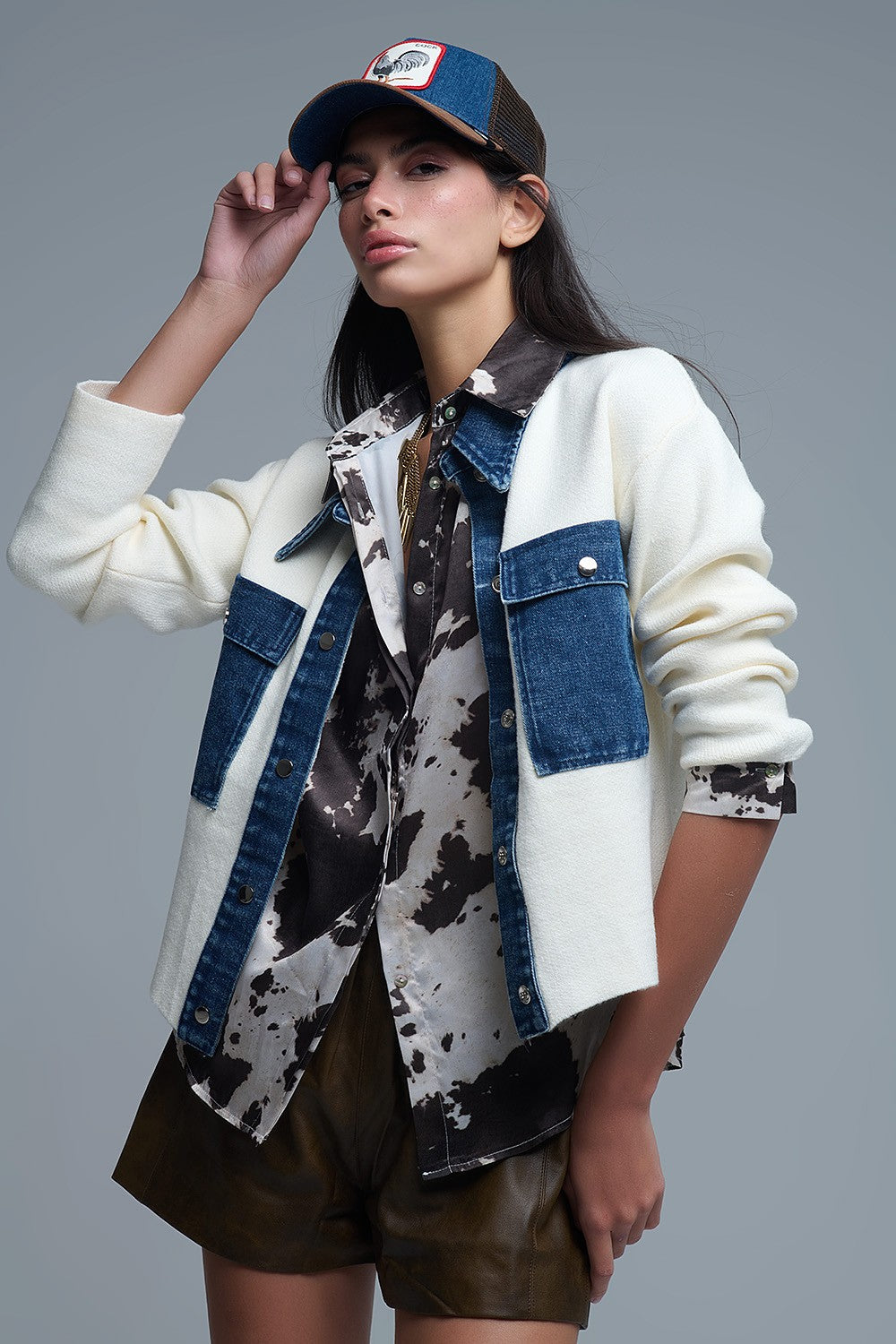 Knitted Cardigan with Blue Denim