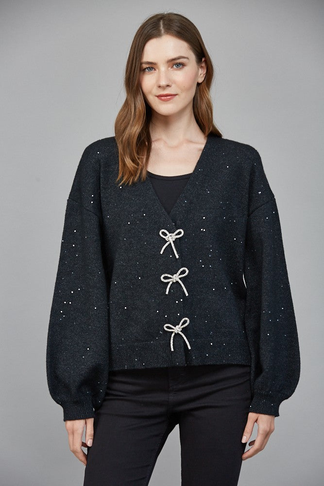 Rhinestone Bow Closure Cardigan