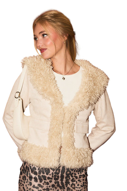 Faux Fur Trimmed Suede Jacket