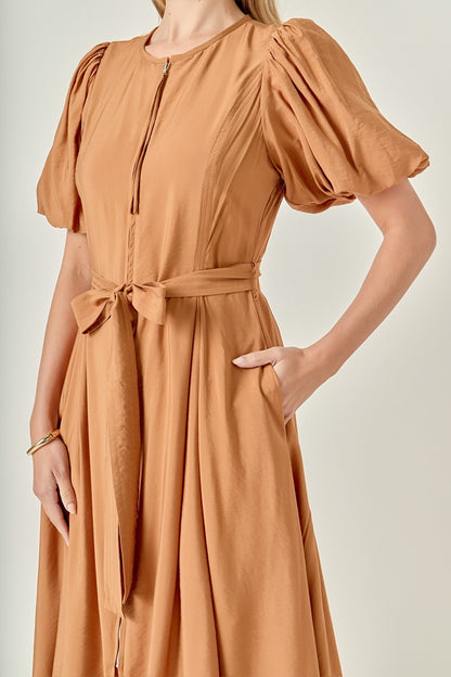 Endless Rose Pleated Puff Sleeve Midi Dress