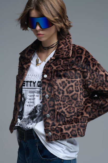 Cropped Button-Up Faux Fuzzy Jacket