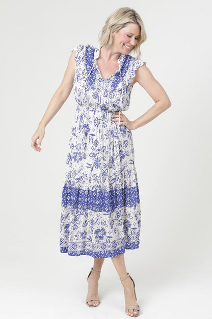 Cap Sleeve Split Neck Maxi Dress
