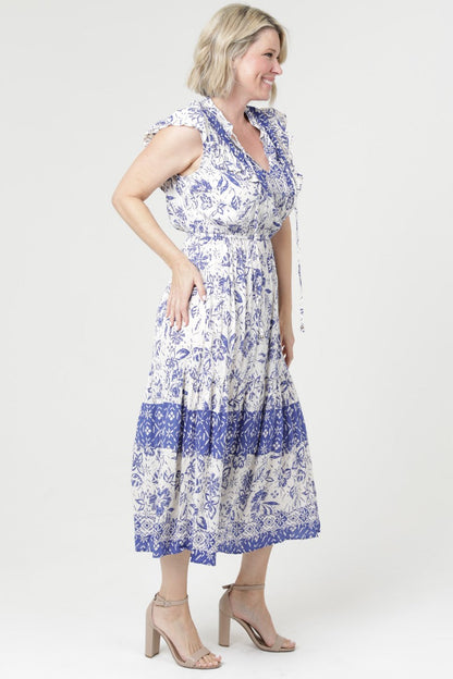 Cap Sleeve Split Neck Maxi Dress