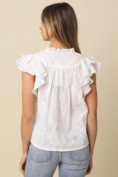 Eyelet Sleeveless V-Neck Blouse