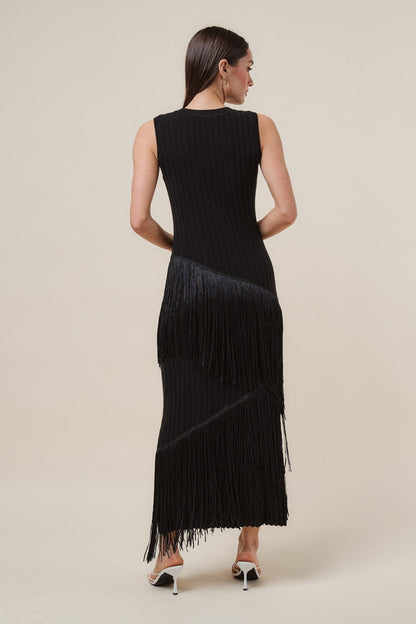Asymmetric Tassel Detailed Sweater Rib Dress