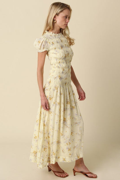 Puff Sleeve Printed Maxi Dress