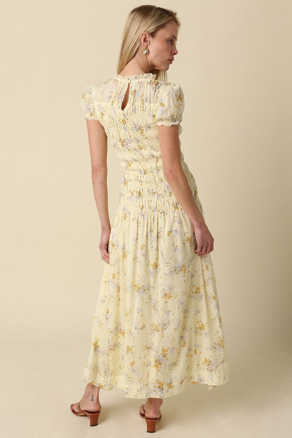 Puff Sleeve Printed Maxi Dress