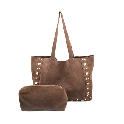 Large Studded Suede Tote Bag
