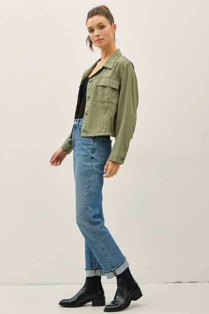 Cropped Tencel Jacket w/ Chest Pockets