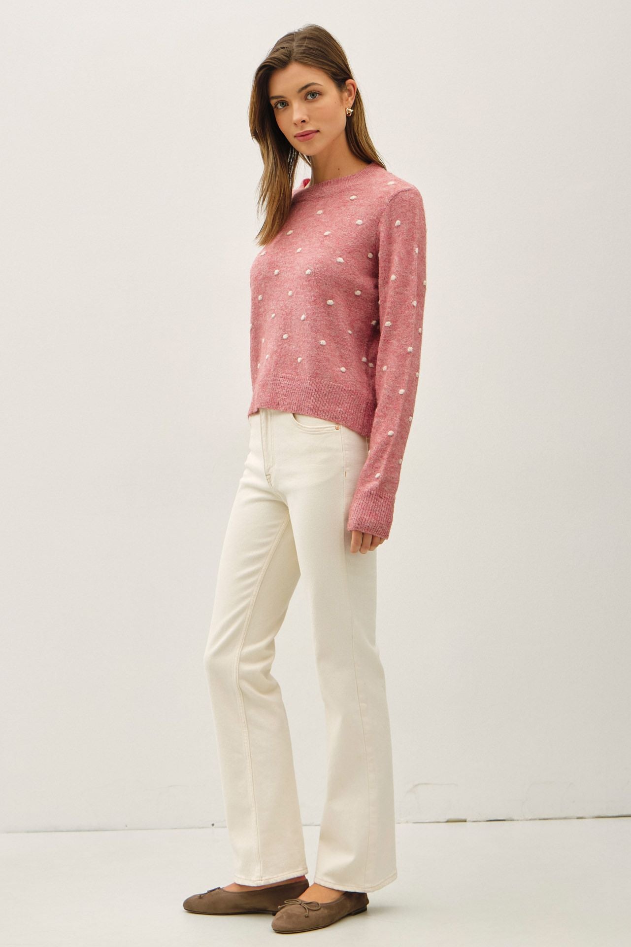 Dotted Knit Crewneck Sweater