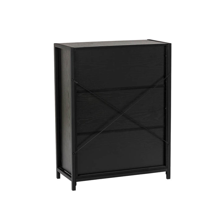 31.75"H Modern Industrial Black Oak Melamine Floor Cabinet with 2 Sliding Doors