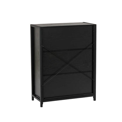 31.75"H Modern Industrial Black Oak Melamine Floor Cabinet with 2 Sliding Doors