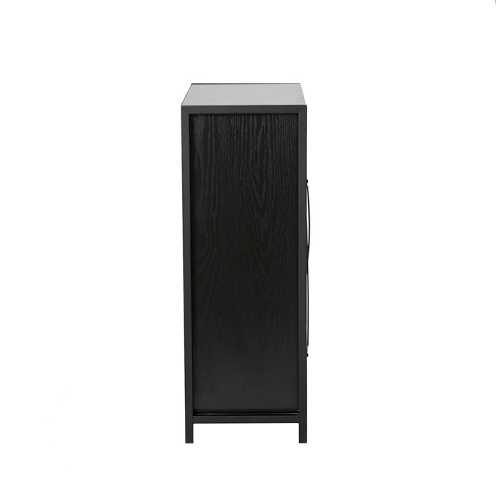 31.75"H Modern Industrial Black Oak Melamine Floor Cabinet with 2 Sliding Doors