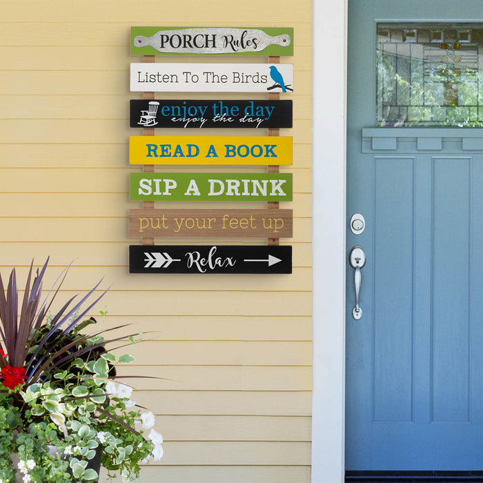 36.25"H Oversized Rustic Wooden Slats Porch Rules Sign Wall Sign