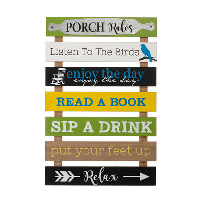 36.25"H Oversized Rustic Wooden Slats Porch Rules Sign Wall Sign