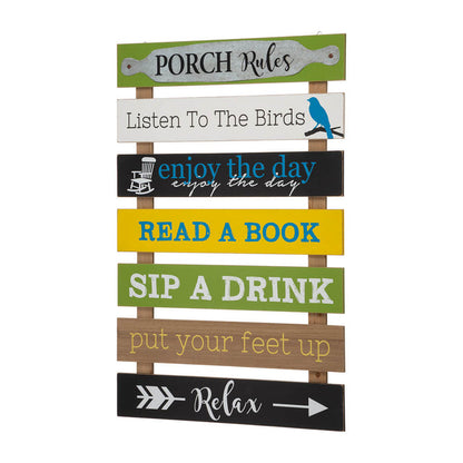 36.25"H Oversized Rustic Wooden Slats Porch Rules Sign Wall Sign