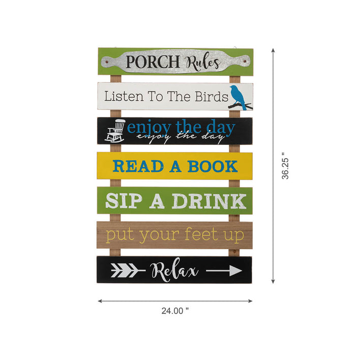 36.25"H Oversized Rustic Wooden Slats Porch Rules Sign Wall Sign
