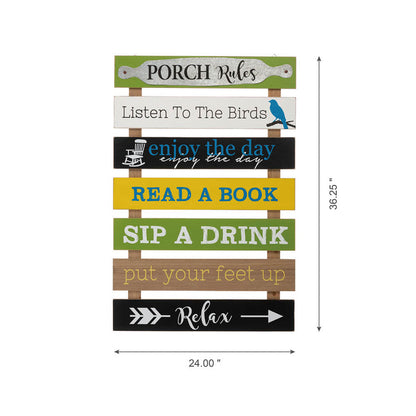 36.25"H Oversized Rustic Wooden Slats Porch Rules Sign Wall Sign