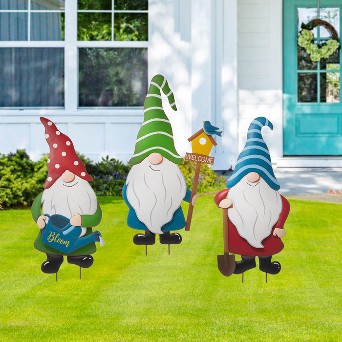 36"H Metal Gnome Yard Stakes or Wall Decor, Set of 3