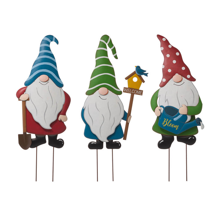 36"H Metal Gnome Yard Stakes or Wall Decor, Set of 3