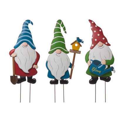 36"H Metal Gnome Yard Stakes or Wall Decor, Set of 3