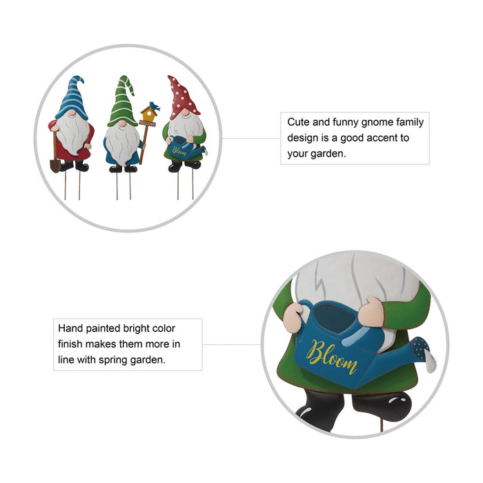 36"H Metal Gnome Yard Stakes or Wall Decor, Set of 3