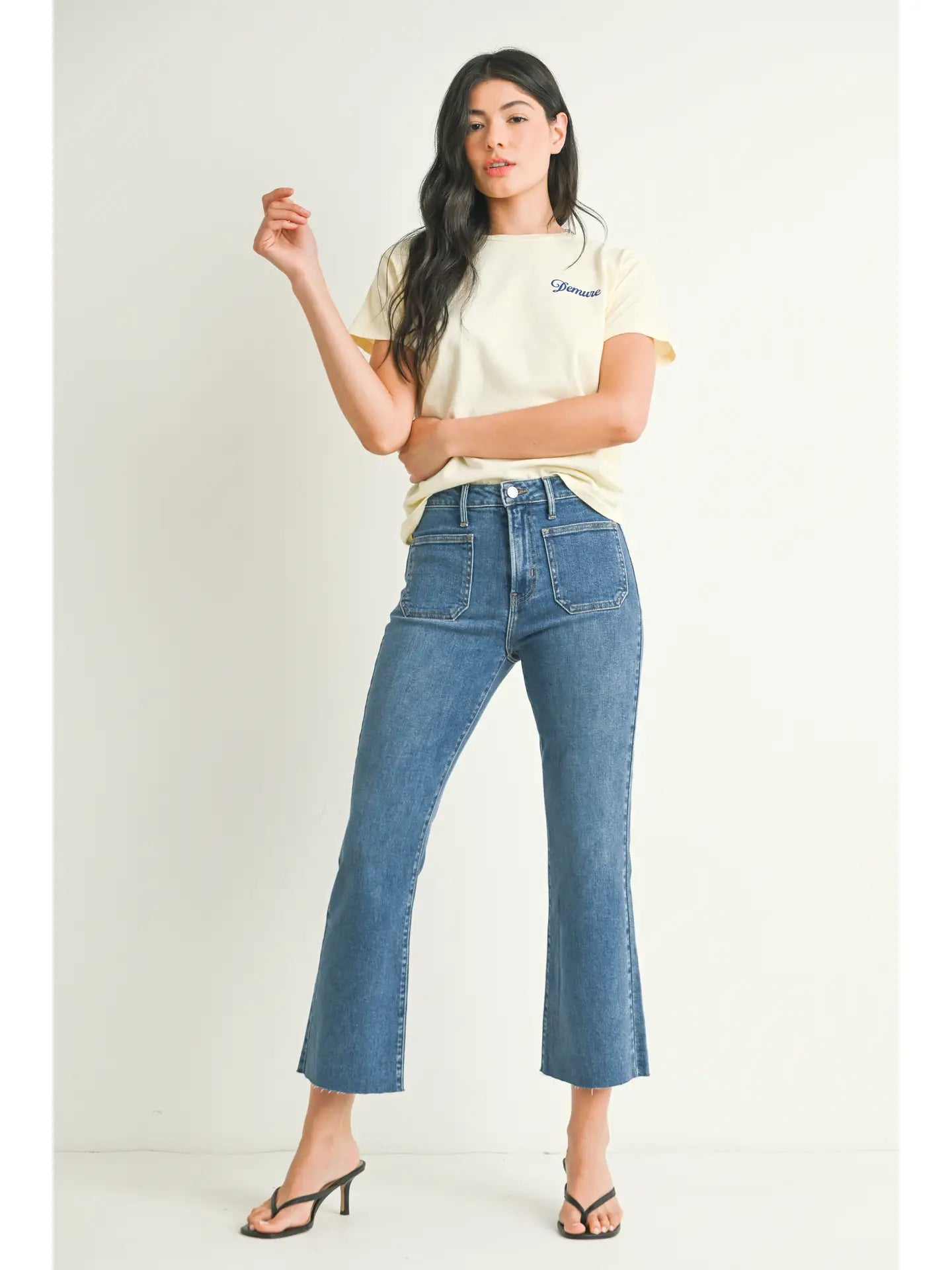 Just Black Denim Patch Pocket Cropped Flare