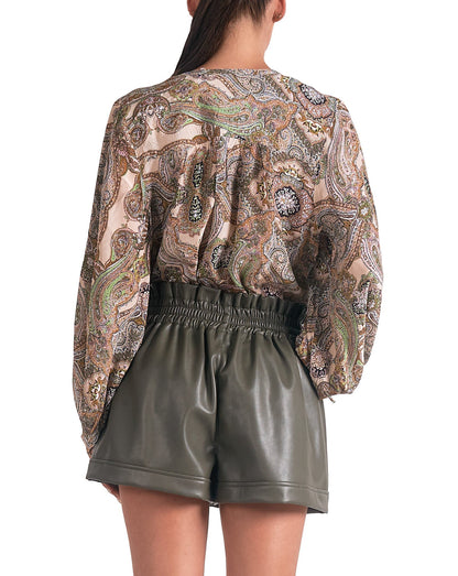 Elan Button Down Paisley Print Top