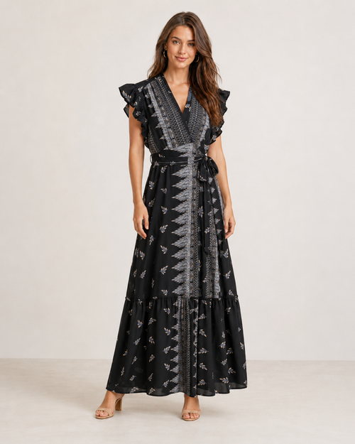 Ruffle Sleeve Wrap Dress