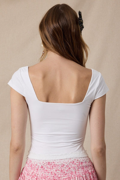 Cap Sleeve Lace Trim Top