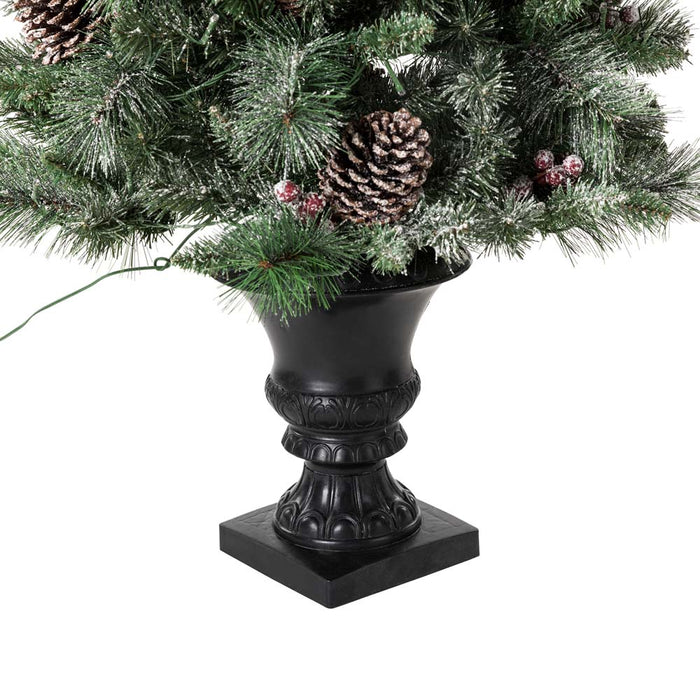 5ft Pre-Lit Green Flocked Pine Artificial Christmas Porch Tree with 130 Warm White Lights, Set of 2