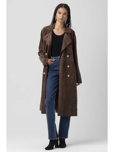 Long Faux Suede Trench Jacket
