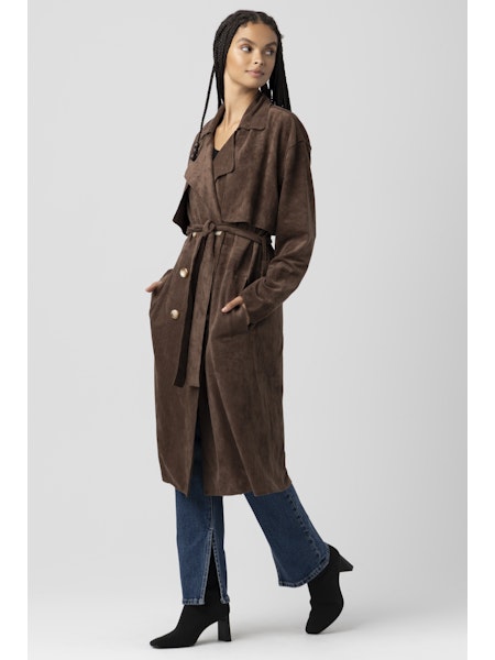 Long Faux Suede Trench Jacket