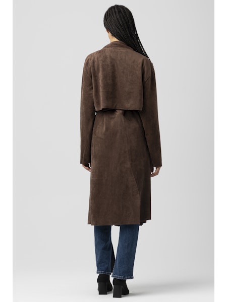 Long Faux Suede Trench Jacket