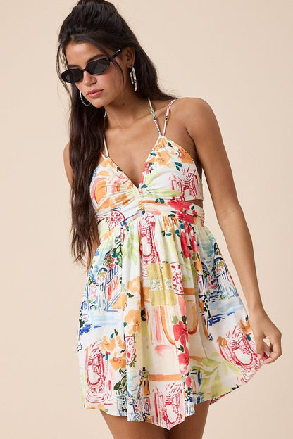 Printed Cutout Mini Dress