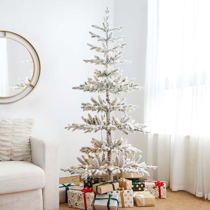 6ft Deluxe Pre-Lit Snow Flocked Pine Artificial Christmas Tree with 300 Warm White Lights