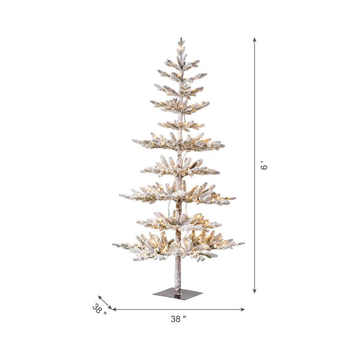 6ft Deluxe Pre-Lit Snow Flocked Pine Artificial Christmas Tree with 300 Warm White Lights