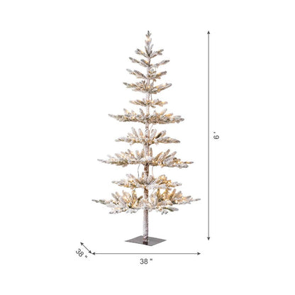 6ft Deluxe Pre-Lit Snow Flocked Pine Artificial Christmas Tree with 300 Warm White Lights