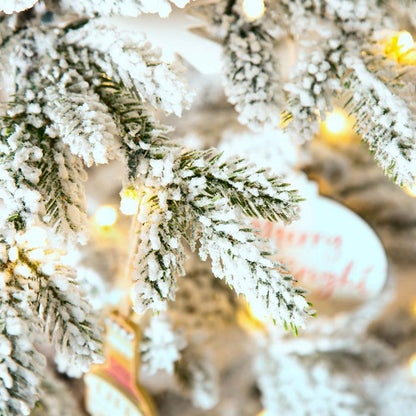 6ft Deluxe Pre-Lit Snow Flocked Pine Artificial Christmas Tree with 300 Warm White Lights