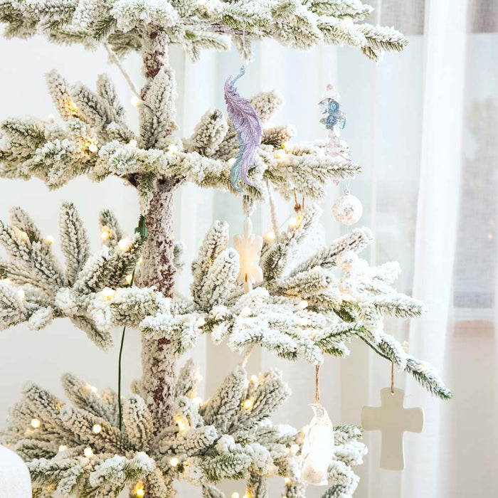 6ft Deluxe Pre-Lit Snow Flocked Pine Artificial Christmas Tree with 300 Warm White Lights