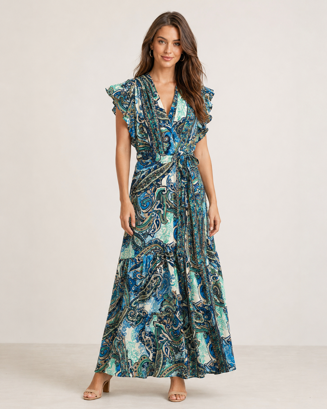 Ruffle Sleeve Wrap Dress