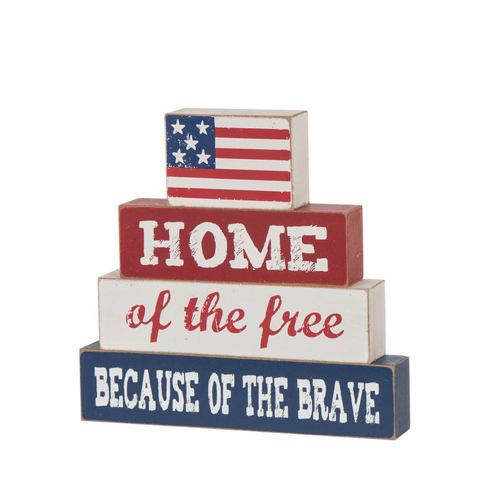 8.5"L Home Of The Free Because Of The Brave Sign Wooden Patriotic Decorative Table Decor