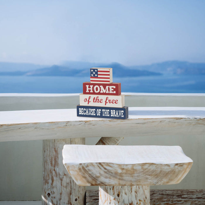 8.5"L Home Of The Free Because Of The Brave Sign Wooden Patriotic Decorative Table Decor