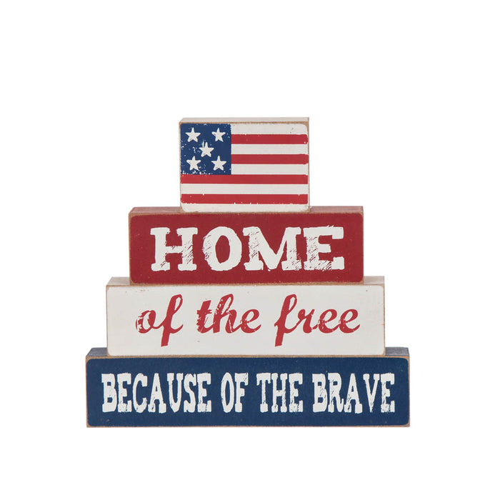 8.5"L Home Of The Free Because Of The Brave Sign Wooden Patriotic Decorative Table Decor