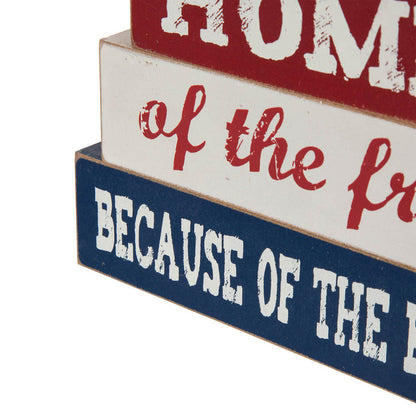 8.5"L Home Of The Free Because Of The Brave Sign Wooden Patriotic Decorative Table Decor